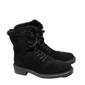 Aquatalia Black Suede Faux Fur Trim Winter Boots Women's Size 9 Italy